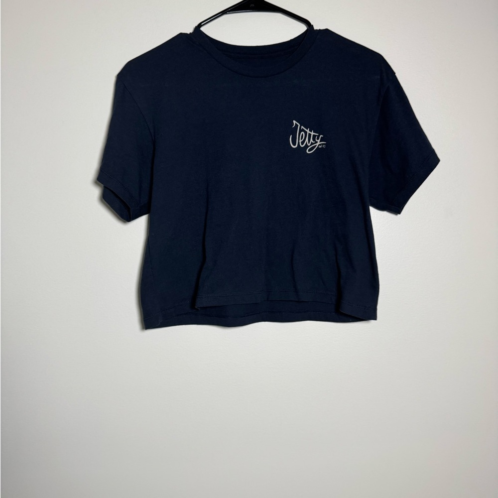 Jetty Navy Cropped Graphic T-Shirt Women’s Small Surf Logo Back